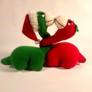 Vtg Applause Holiday Hugging posable plush Dinosaurs red green his hers 6" clean